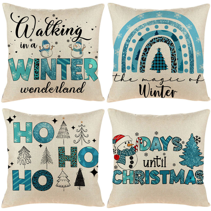 Wholesale Pillowcase Linen Blue Christmas Print JDC-PW-Yuchuang007