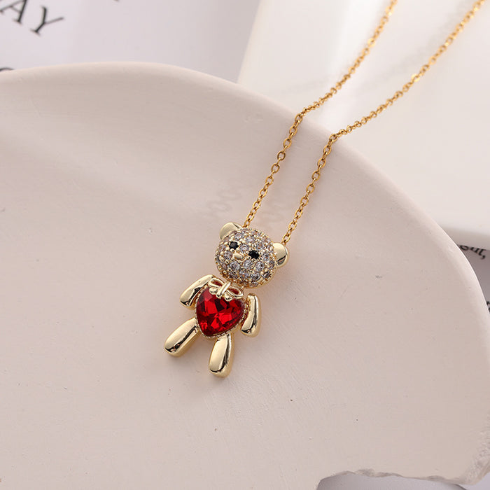 Wholesale Necklace Copper Zirconia Love Bear Clavicle Chain MOQ≥2 JDC-NE-ShangY022
