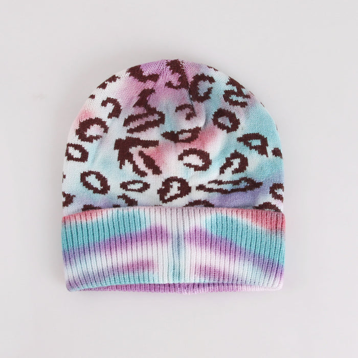 Wholesale Hat Core Yarn Leopard Print Tie Dye Knit Hat JDC-FH-XRong003