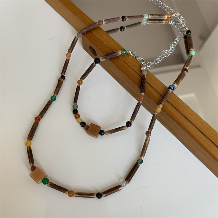 Wholesale Necklace Wooden Retro Coffee color jewelry MOQ≥2 JDC-NE-CaiX002