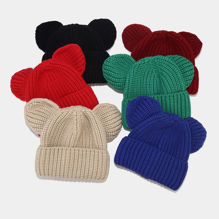 Wholesale Hat Acrylic Big Ears Solid Color Coarse Wool Knitted Hat MOQ≥2 JDC-FH-LvYi037