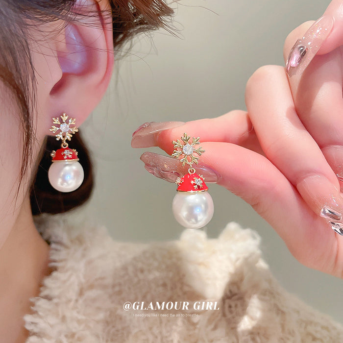 Wholesale Earrings Alloy Zircon Snowflake Christmas Hat Pearl JDC-ES-BY342