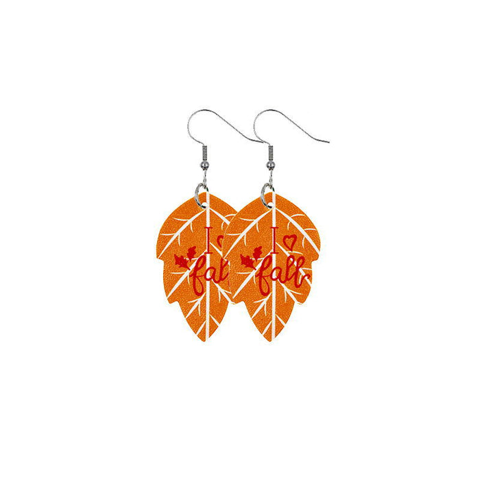 Wholesale Earrings Leather Thanksgiving Pumpkin Maple Leaf Earrings MOQ≥2 JDC-ES-ZUOL006