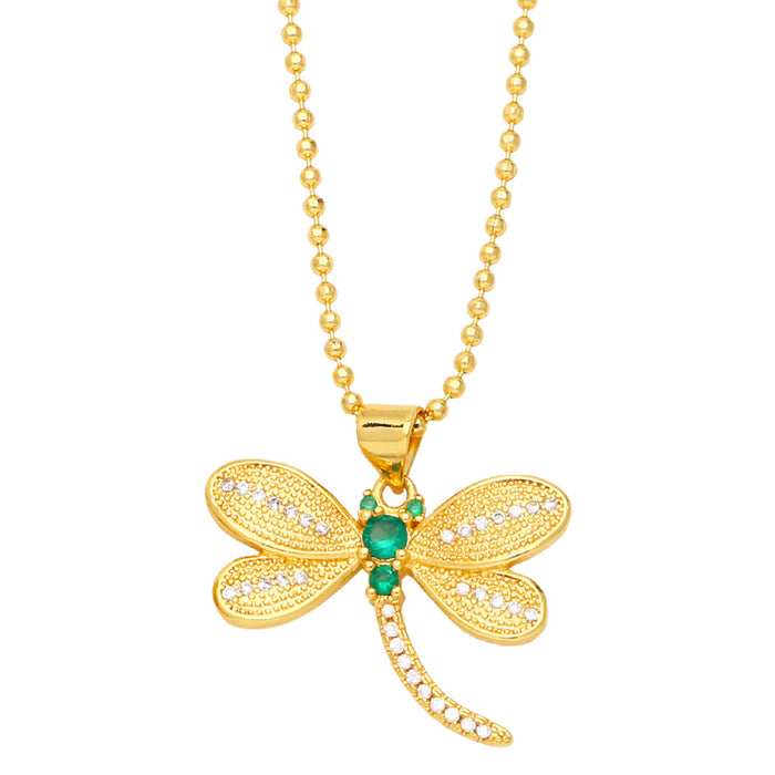 Wholesale Necklaces Copper 18k Gold Plated Zircon Dragonfly Clavicle Chain JDC-NE-PREMAS008