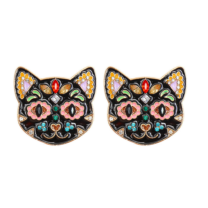 Wholesale Earrings Alloy Black Cat Ear Studs Halloween JDC-ES-JJ261