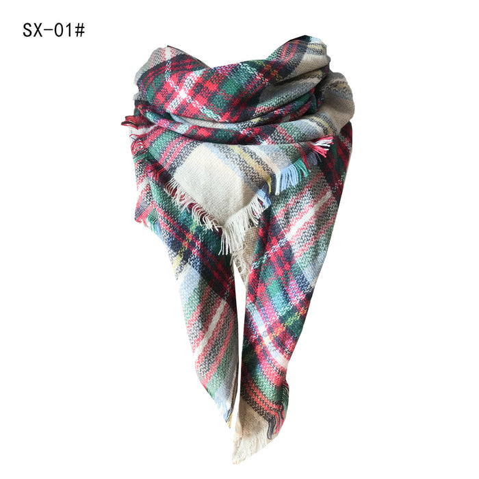 Wholesale Scarf imitation cashmere warm and thick double-sided colorful plaid shawl JDC-SF-Junhao004
