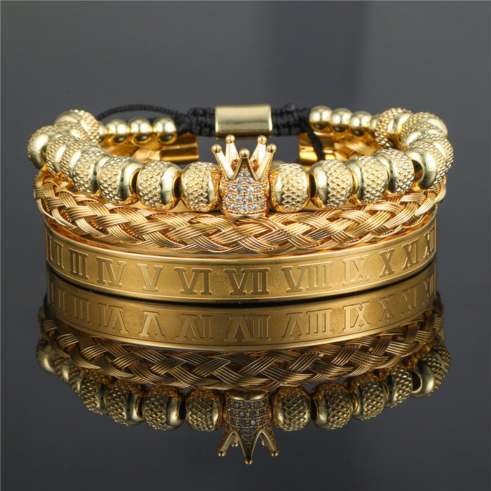 Wholesale Vintage Crown Braided Bracelet Roman Letter Stainless Steel JDC-BT-ZhuJ004