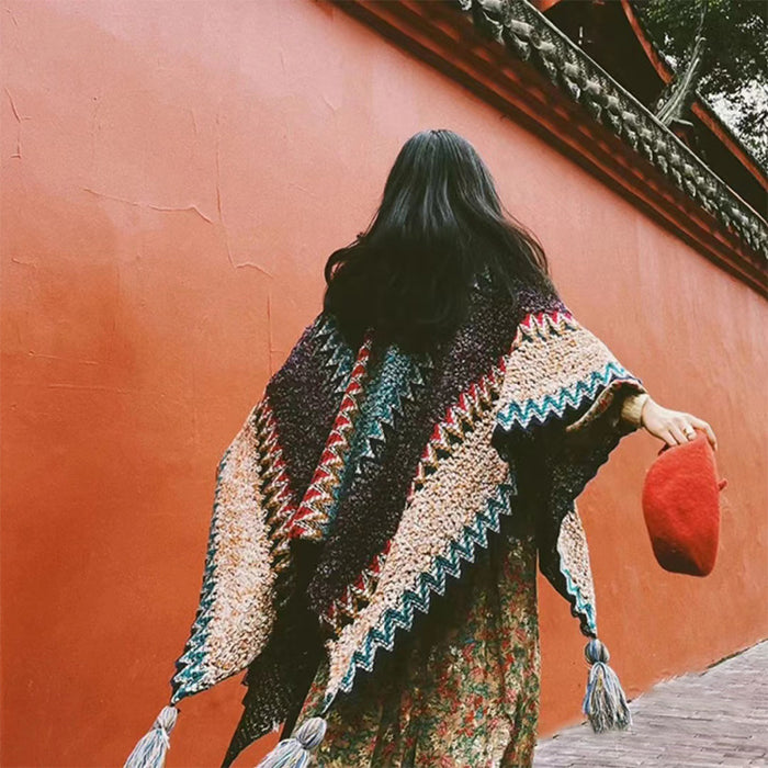 Wholesale Scarf Imitation Cashmere Knitted Tassel Vintage Ethnic Style Slit Shawl JDC-SF-Zhongyi003