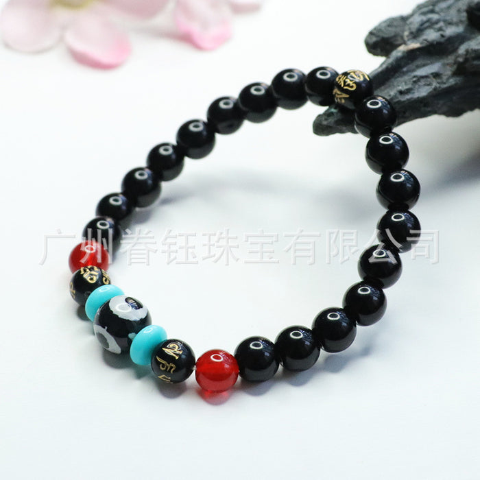 Wholesale black agate dzi bead six-character proverb bracelet diy jewelry JDC-BT-JuanY002