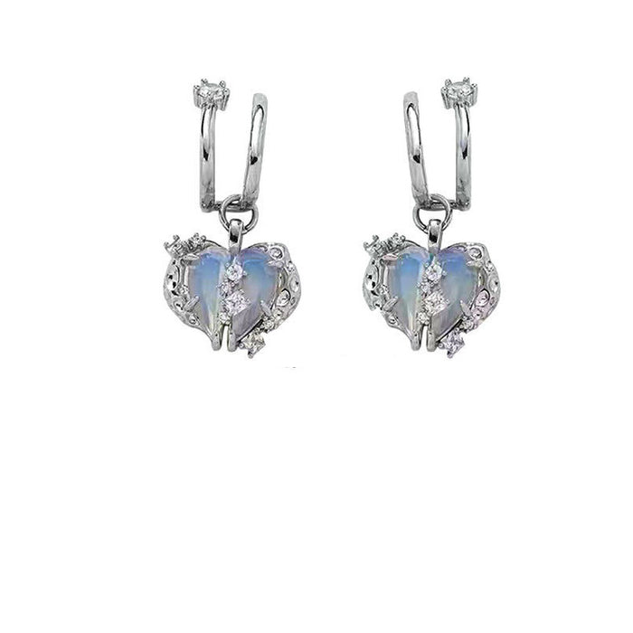 Wholesale Earrings Titanium Steel Blue Zirconia Split Heart JDC-ES-Jingh012