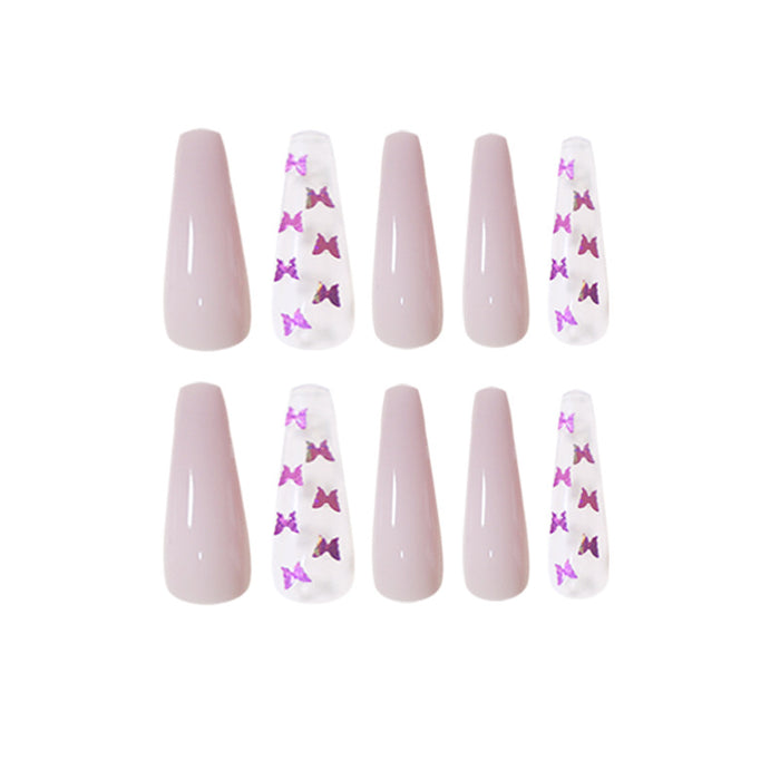 Wholesale Purple Butterfly Ballet Boxed Finished Wearing Nail Art Patch MOQ≥3 JDC-NS-XLC002