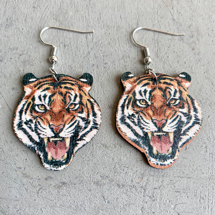Wholesale jewelry fun animal wooden earrings exaggerated personality MOQ≥3 JDC-ES-heyi017