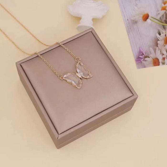 Wholesale Necklace Alloy White Glass Butterfly Clavicle Chain MOQ≥2 JDC-NE-ChenR006