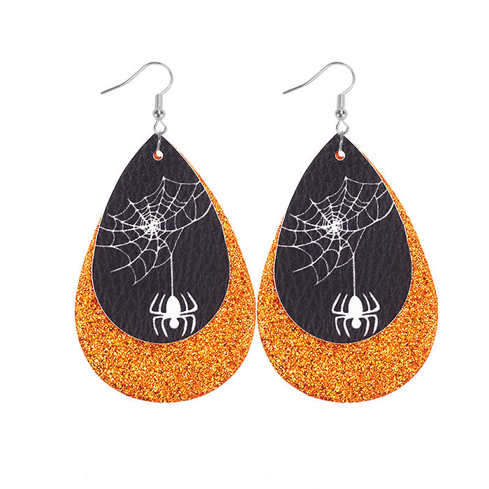 Wholesale Earrings Halloween Skull Spider Web Pumpkin Leather MOQ≥2 JDC-ES-zuol011