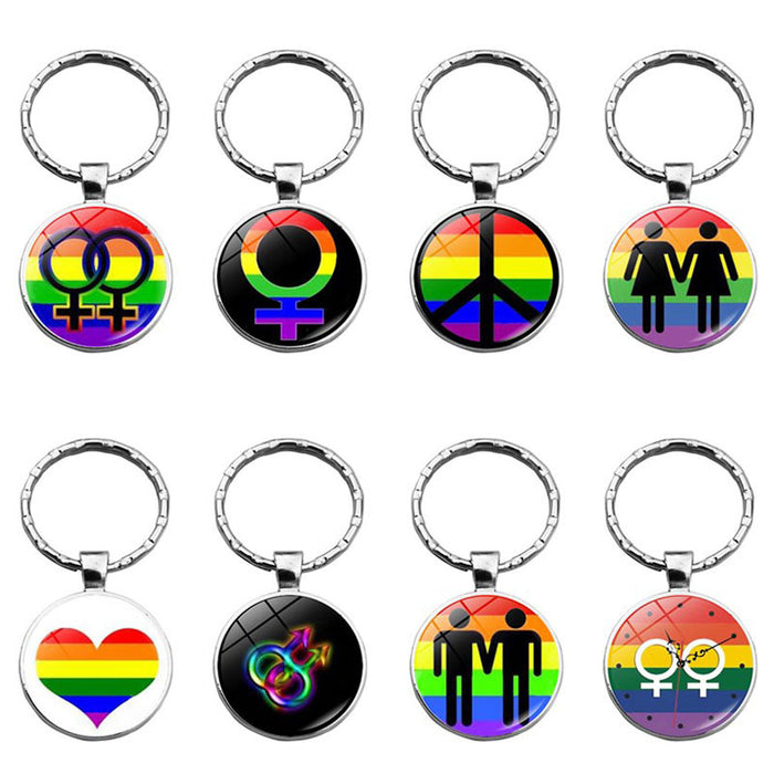 Wholesale LGBT Pride Day Alloy Glass Gemstone Keychain JDC-KC-XuS020