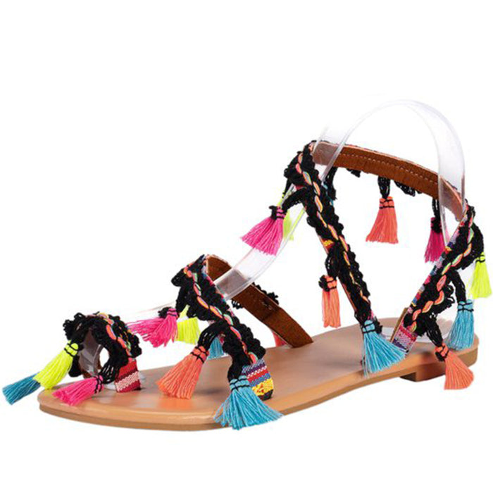 Wholesale Plus Size Strap Colorful Fringe Ladies Sandals Boho JDC-SD-YiChi001