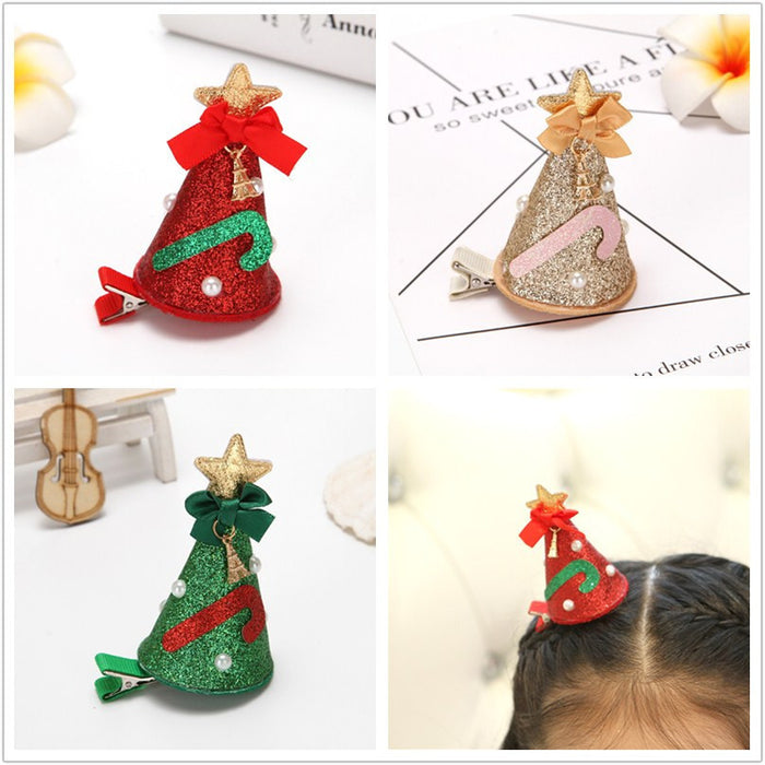 Clips de cabello al por mayor tela de metal para el sombrero de perla 3D Navidad JDC-HC-Gangl002