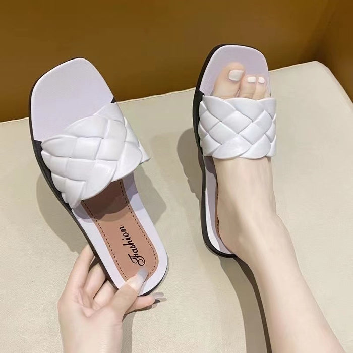 Wholesale Slippers Summer Flat Braided Twist Diamond Strap Solid Color Sandals JDC-SD-GAOS002