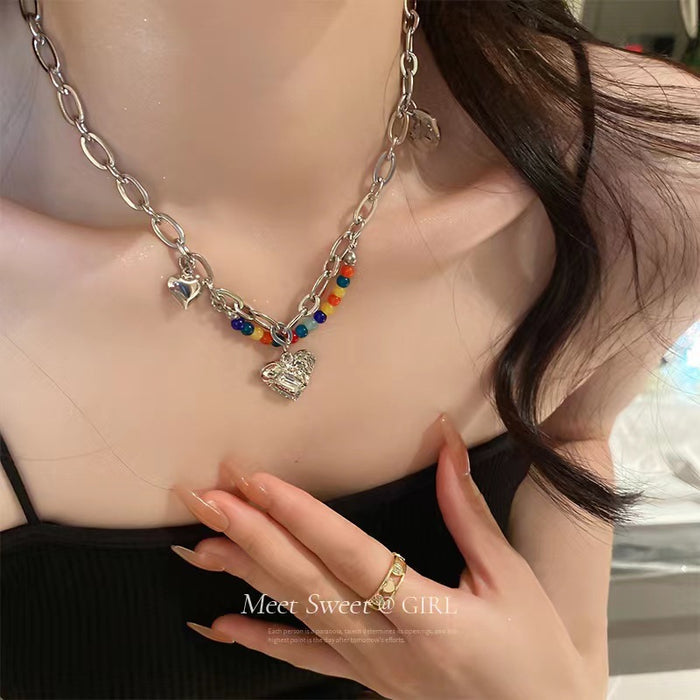 Wholesale Necklace Alloy Color Bead Love Clavicle Chain JDC-NE-BY078