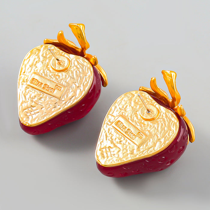 Wholesale Earrings Alloy Resin Strawberry Vintage Cute Stud Earrings JDC-ES-JL1065