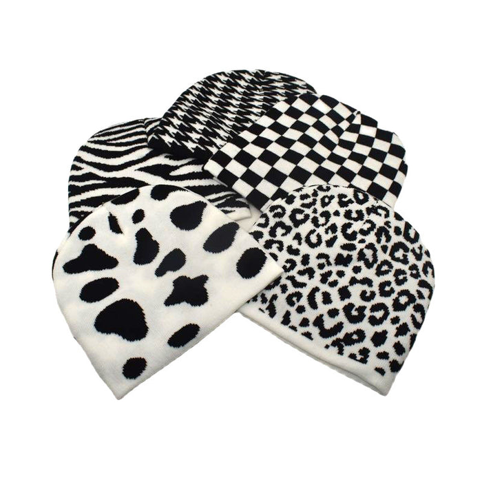 Wholesale Hat Acrylic Cow Plaid Zebra Leopard Knit Hat MOQ≥2 JDC-FH-ShunMa027