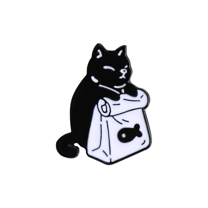 Wholesale cute black and white cat animal badge cartoon cat and cat alloy accessories brooch JDC-BC-QiH003