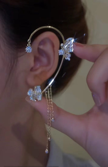Wholesale Earrings Alloy Super Flash Diamond Butterfly Flower Tassel Earrings MOQ≥2 JDC-ES-QianZ001