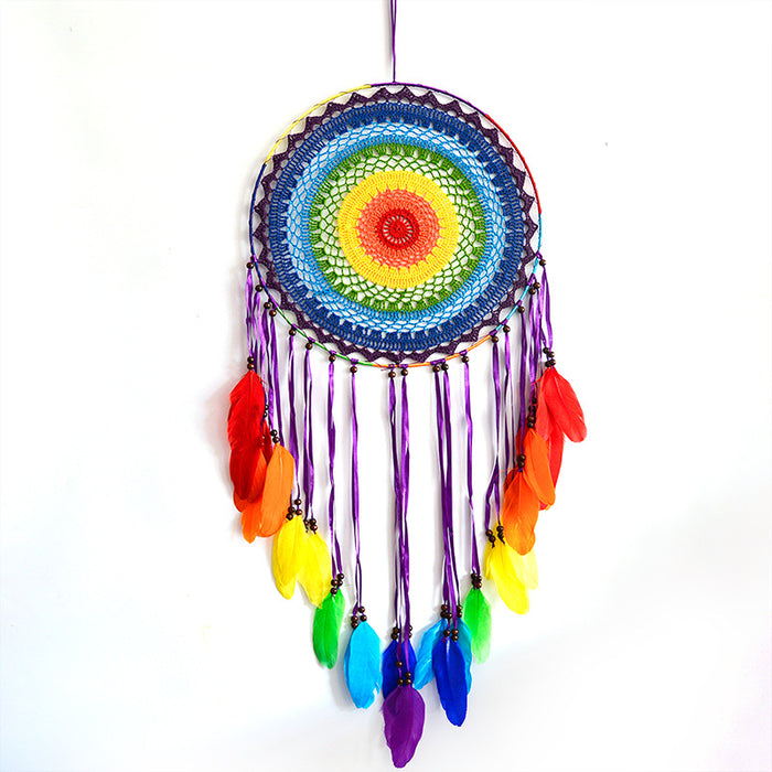 Wholesale Large Rainbow Dreamcatcher Handmade Colorful Feather MOQ≥2 JDC-DC-MYing005