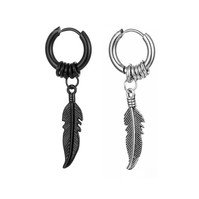 Wholesale earrings titanium steel feathers MOQ≥2 JDC-ES-XuZ001