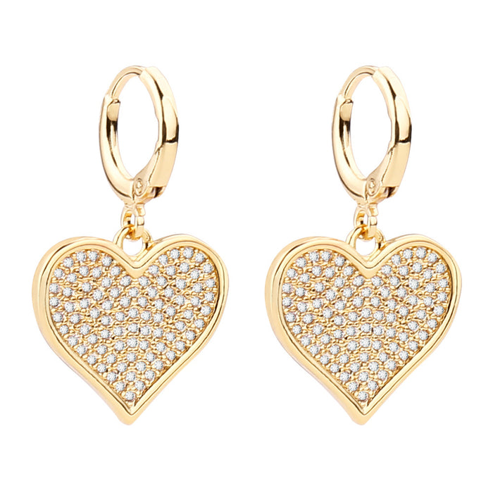 Wholesale Stainless Steel Full Diamond Copper Plated Real Gold Heart Earrings MOQ≥2 JDC-ES-Zhongn012