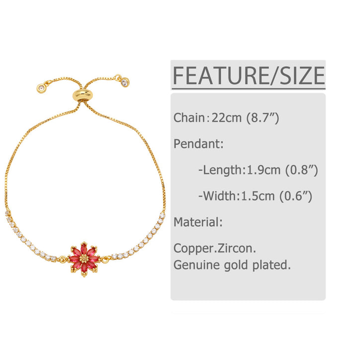Wholesale Bracelet Copper Plated 18K Gold Zircon Color Flowers JDC-PREMAS-BT-024