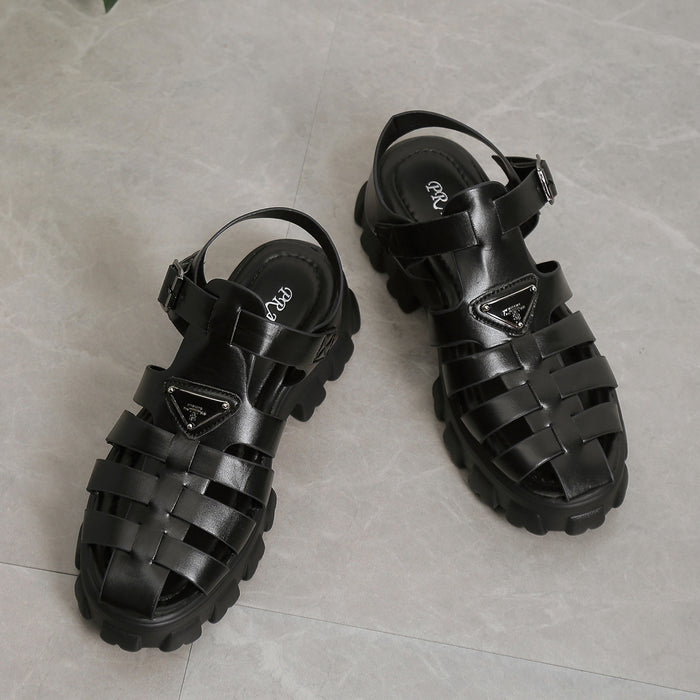 Wholesale plus size thick sole hollow platform weave retro roman toe sandals (F) MOQ≥2 JDC-SD-JuHong006