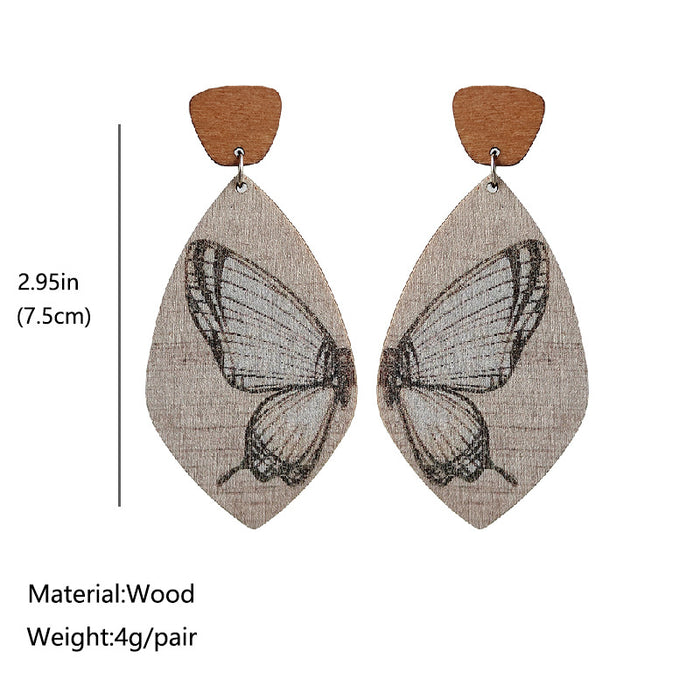 Pendientes al por mayor de madera Color simétrico Mariposa 2pcs JDC-ES-HEYI036