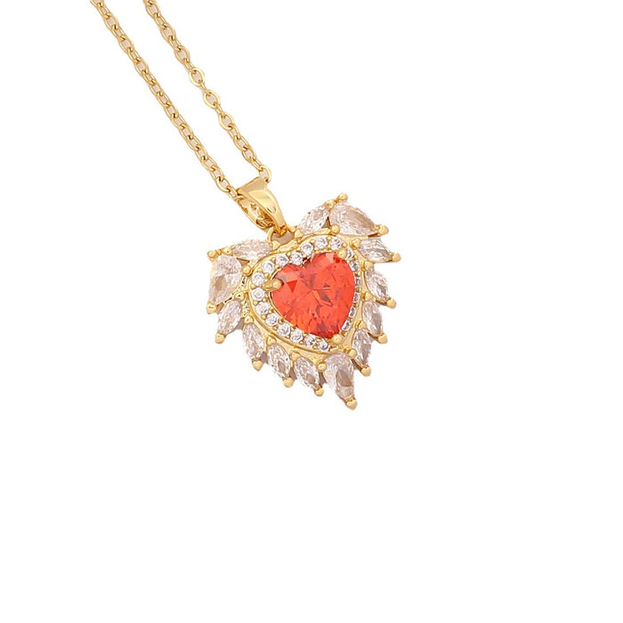 Wholesale Necklaces Copper Zircon Stainless Steel Red Heart Maple Leaf JDC-NE-BingM026