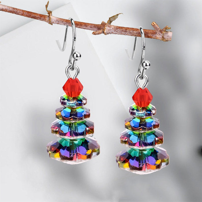 Wholesale Earrings Alloy Creative Christmas Tree Multilayer Electroplating Crystal JDC-ES-Saip105