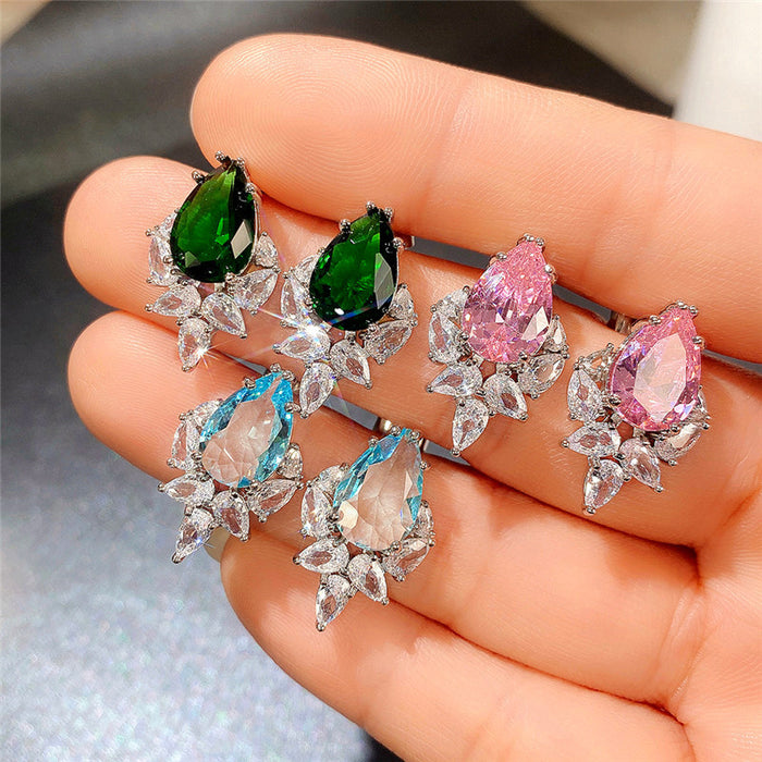 Wholesale Pink Diamond Drop Shaped Zircon Copper Earrings MOQ≥2 JDC-ES-CaoS032