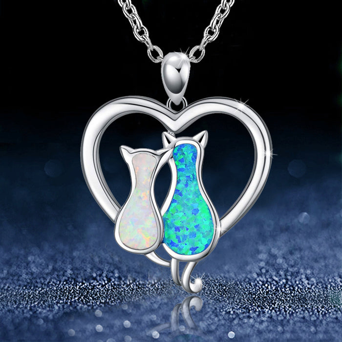 Jewelry WholesaleWholesale Two Color Opal Cat Necklace Heart Necklace JDC-NE-XunO017 Necklaces 循欧 %variant_option1% %variant_option2% %variant_option3%  Factory Price JoyasDeChina Joyas De China