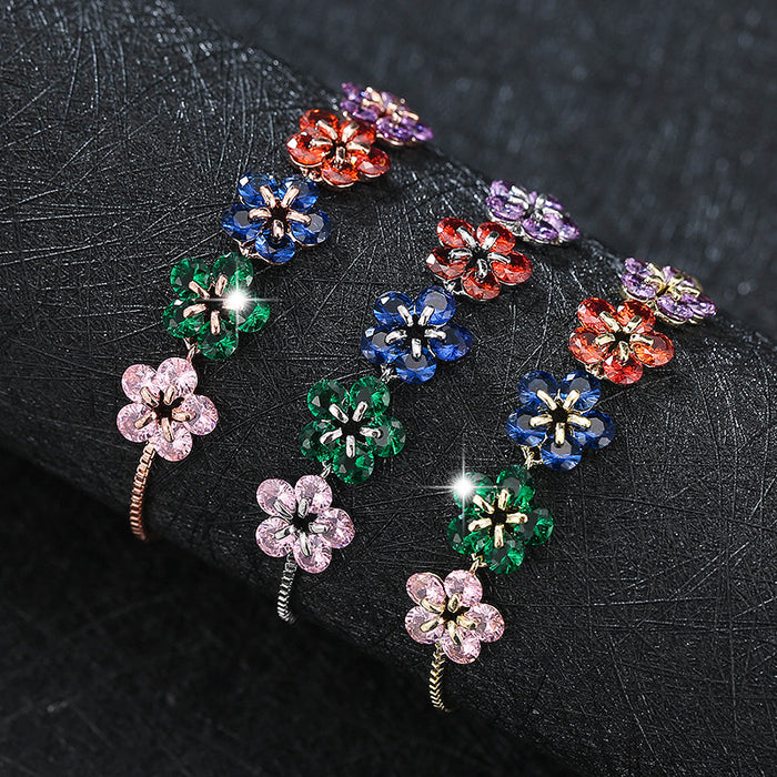 Wholesale Bracelet Copper Zircon Fashion Flower Color Adjustable MOQ≥2 JDC-BT-mingY002