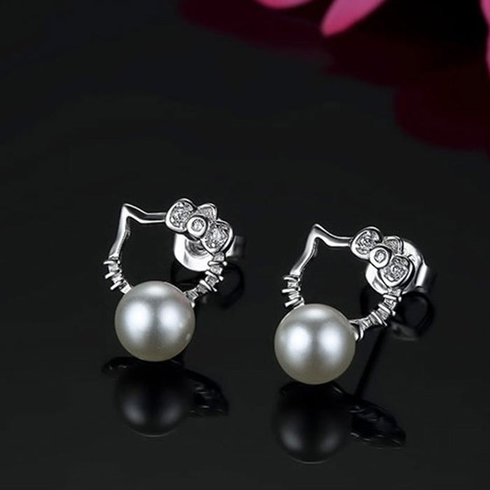 Wholesale ABS Imitation Pearl Cat Copper Earrings (M) JDC-ES-WeiH003
