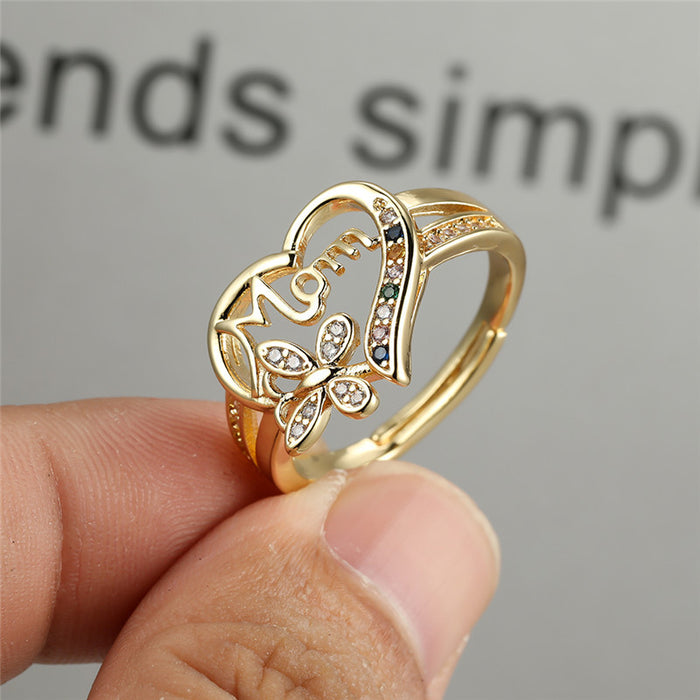 Wholesale Heart Butterfly Mother's Day Copper Adjustable Ring JDC-RS-ErY003