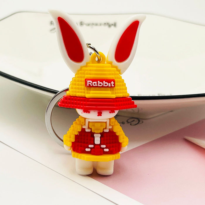 Wholesale toy Lego block shape rabbit keychain bag pendant soft glue JDC-FT-XiangY001