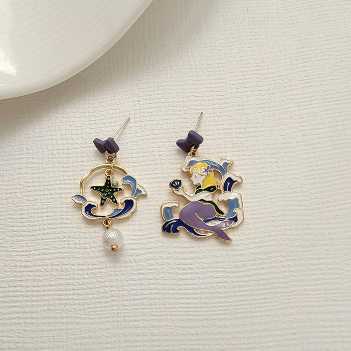 Wholesale earrings alloy cartoon mermaid bow asymmetric JDC-ES-BLD003