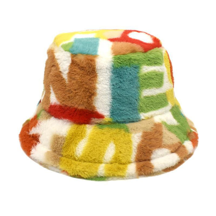 Wholesale Hat Imitation Rabbit Fur Letter Print Color Bucket Hat JDC-FH-ZChen001