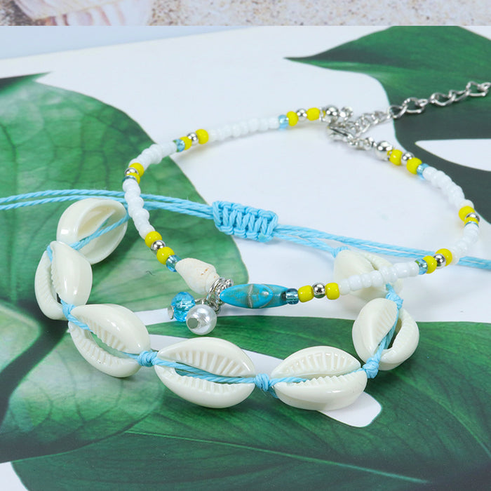 Jewelry WholesaleWholesale starfish turtle shell multi-layer rice bead woven anklet three-piece set JDC-AS-Yiye003 Anklets 益烨 %variant_option1% %variant_option2% %variant_option3%  Factory Price JoyasDeChina Joyas De China