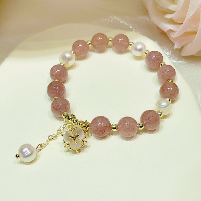 Wholesale Crystal Strawberry Bracelet Star Longevity Lock Peach Pearl JDC-BT-SaiS003