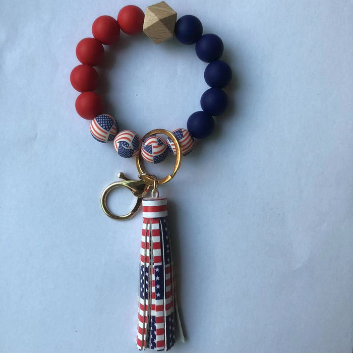 Wholesale 4th of July Independence Day Flag Silicone Beads Wristlet Keychain  JDC-KC-LXi001