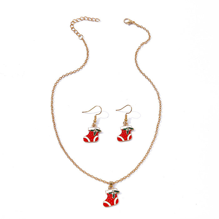 Wholesale Necklace Christmas Necklace Earring Set Micro Diamond Drip Oil MOQ≥2 JDC-ES-HaoBiao008
