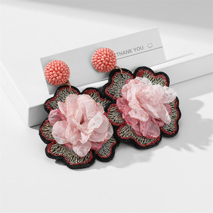 Wholesale Earrings Fabric Art Handmade Personalized Flowers JDC-ES-GuTe050