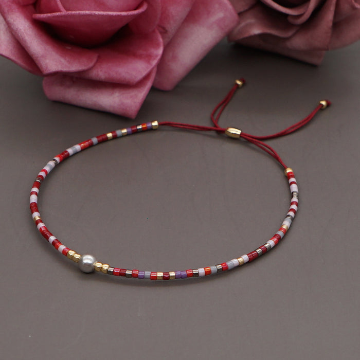 Wholesale Rice Beads Hand Woven Colorful Beaded Small Bracelet Women Lucky Stone JDC-BT-GBH096