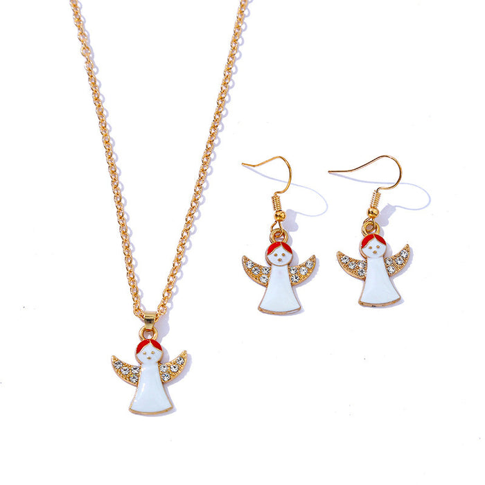 Wholesale Earring Alloy Enamel Christmas Angel Necklace Set MOQ≥2 JDC-ES-HaoBiao016